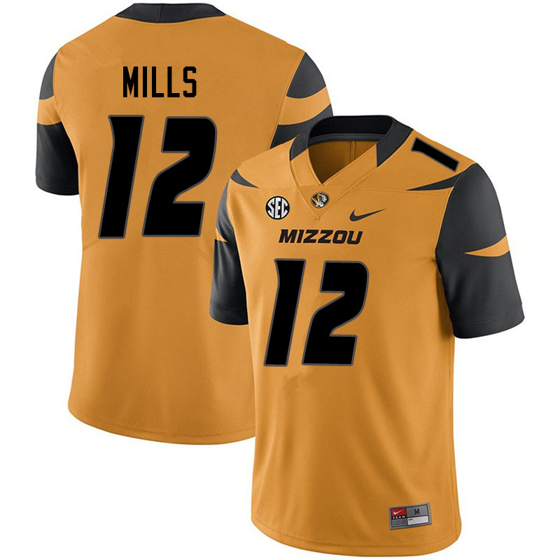 Men #12 Chris Mills Missouri Tigers College Football Jerseys Sale-Yellow